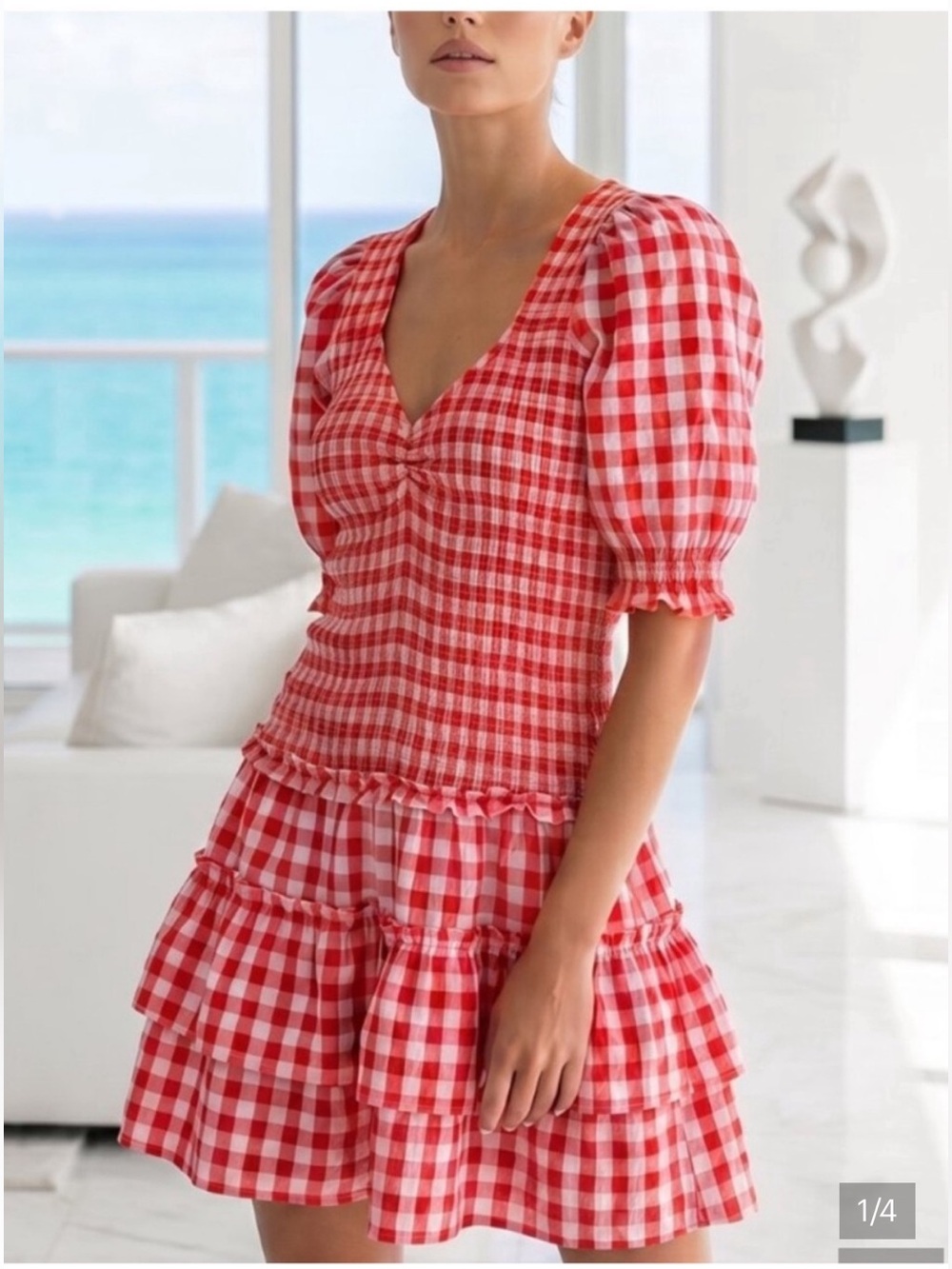 NEW🌸Caroline Constas Sabrina Smocked Mini Dress in Sabrina Gingham check $269